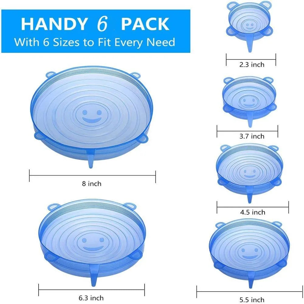 Tapas de Silicon Elasticas para Microondas, 6 Piezas, Cubre Platos y Tazones Reutilizables