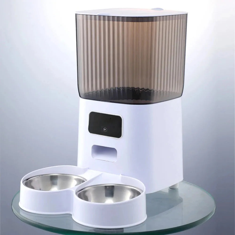 Comedero Automatico Inteligente con Camara, Doble Tazon, 5L, para Gatos y Perros