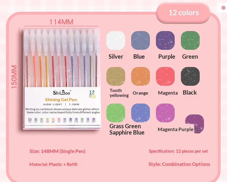 Set de Bolígrafos de Gel con Purpurina 8/24/60 Colores — Series "Cristal Fluido" y "Brillo Estelar", Ideal para Journaling y Dibujo