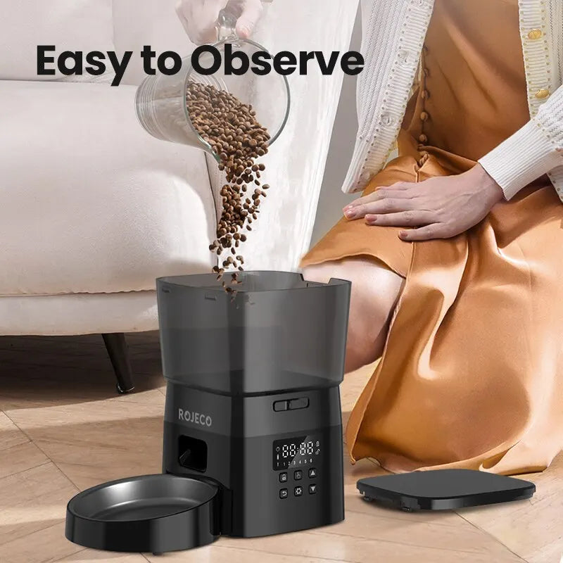 Comedero Automatico ROJECO para Gatos y Perros, Control Inteligente, Pantalla LCD