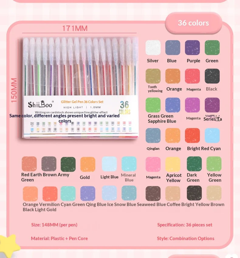 Set de Bolígrafos de Gel con Purpurina 8/24/60 Colores — Series "Cristal Fluido" y "Brillo Estelar", Ideal para Journaling y Dibujo