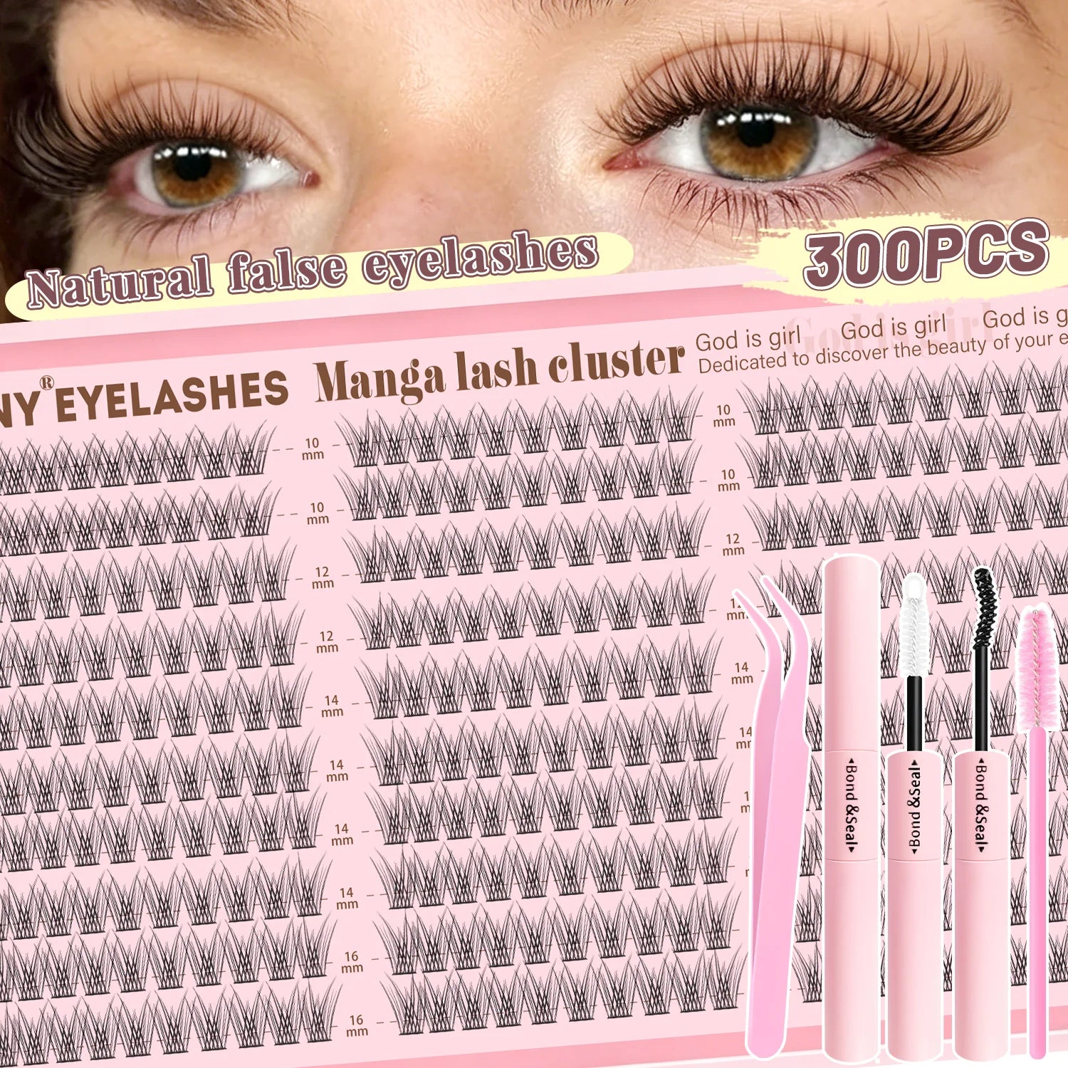 Kit de Extensiones de Pestañas Efecto Esponjoso 200/720 Piezas, con Pegamento, Sellador y Pinzas