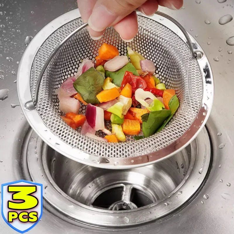 Colador para Fregadero de Cocina con Mango y Tapon, Filtro de Malla de Acero Inoxidable, 1-3 Piezas