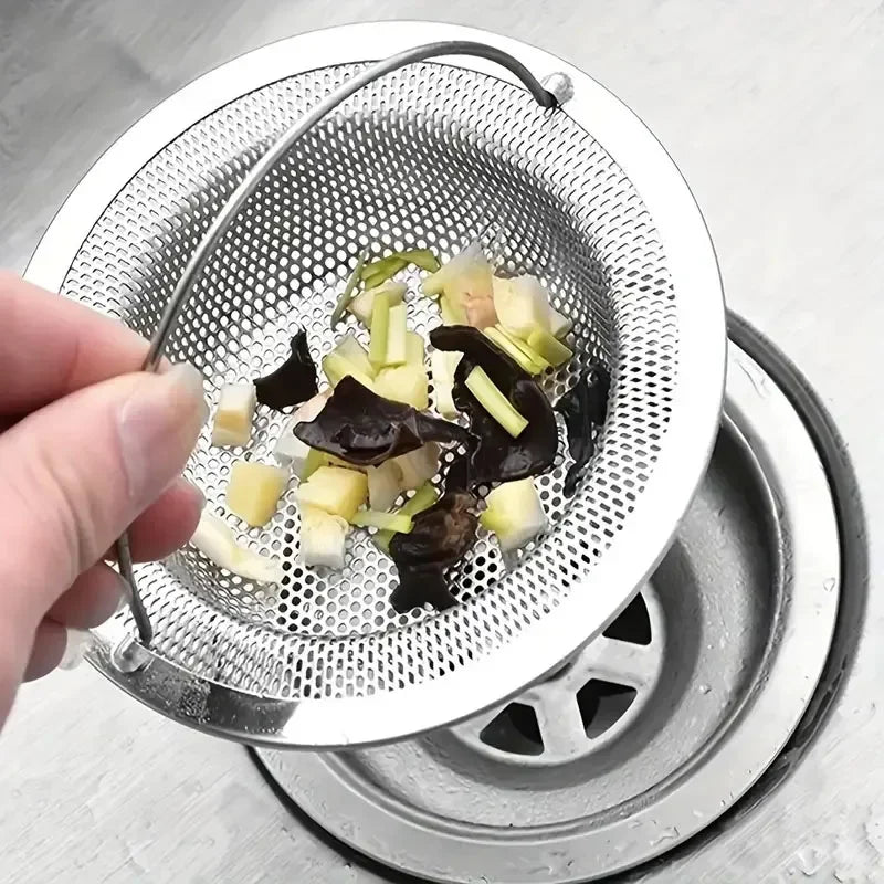 Colador para Fregadero de Cocina con Mango y Tapon, Filtro de Malla de Acero Inoxidable, 1-3 Piezas