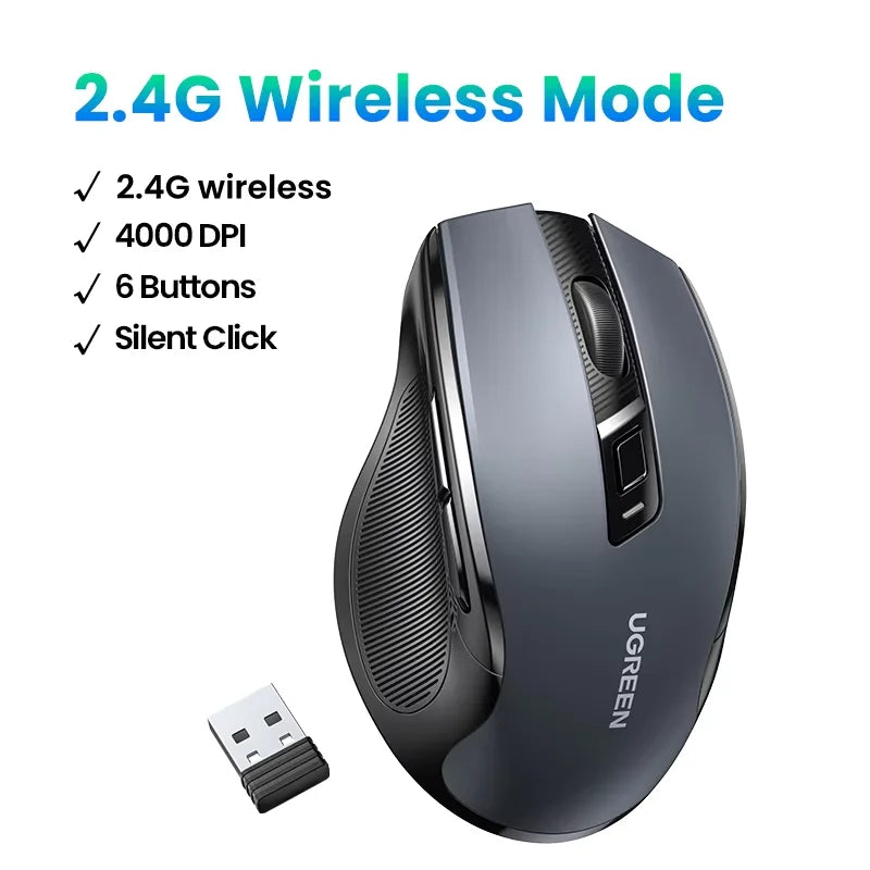 Mouse Inalambrico UGREEN, Bluetooth 5.0, Ergonomico, 4000DPI, Silencioso