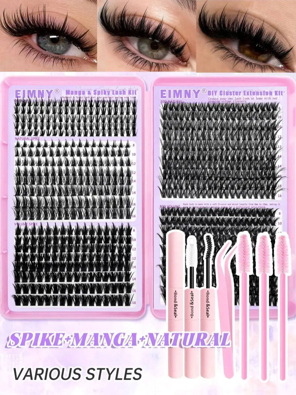Kit de Extensiones de Pestañas Efecto Esponjoso 200/720 Piezas, con Pegamento, Sellador y Pinzas