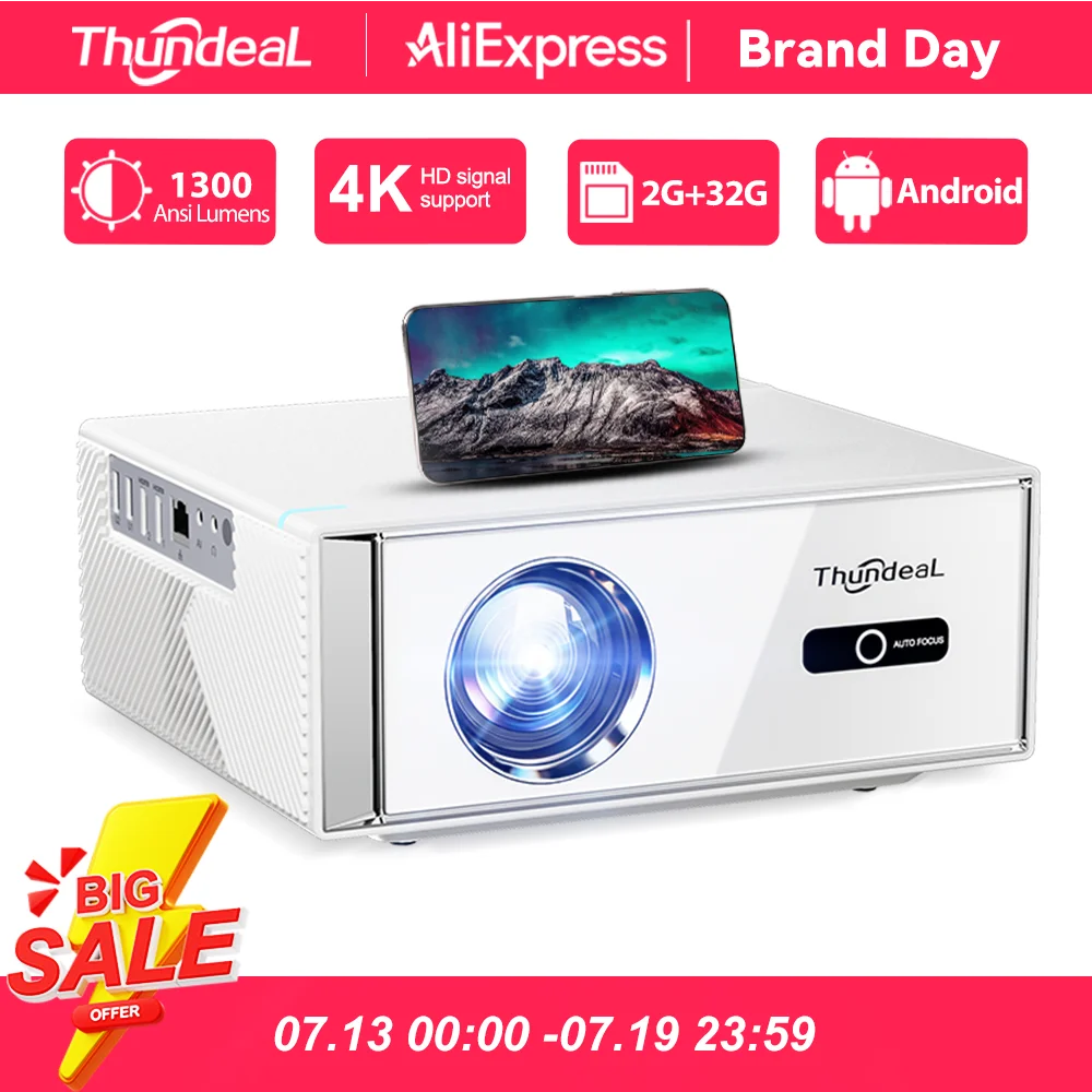 Proyector ThundeaL TD95W Android, Full HD 1080P, Soporta 4K, WiFi, para Cine en Casa