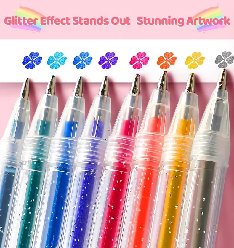 Set de Bolígrafos de Gel con Purpurina 8/24/60 Colores — Series "Cristal Fluido" y "Brillo Estelar", Ideal para Journaling y Dibujo