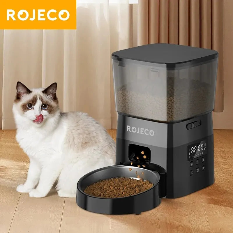 Comedero Automatico ROJECO para Gatos y Perros, Control Inteligente, Pantalla LCD