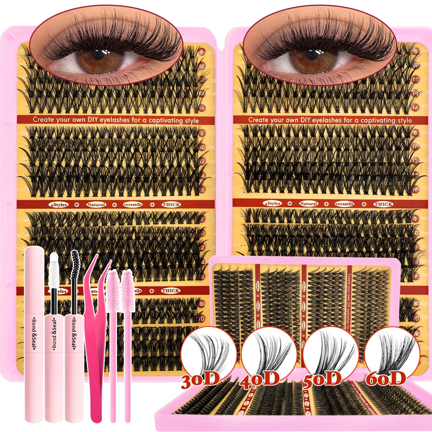 Kit de Extensiones de Pestañas Efecto Esponjoso 200/720 Piezas, con Pegamento, Sellador y Pinzas