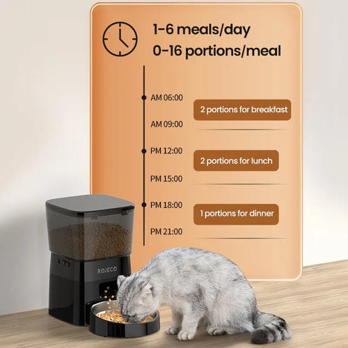Comedero Automatico ROJECO para Gatos y Perros, Control Inteligente, Pantalla LCD