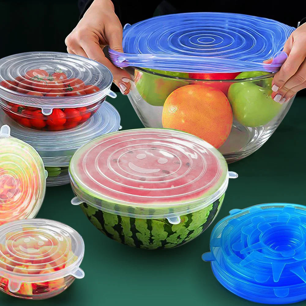 Tapas de Silicon Elasticas para Microondas, 6 Piezas, Cubre Platos y Tazones Reutilizables