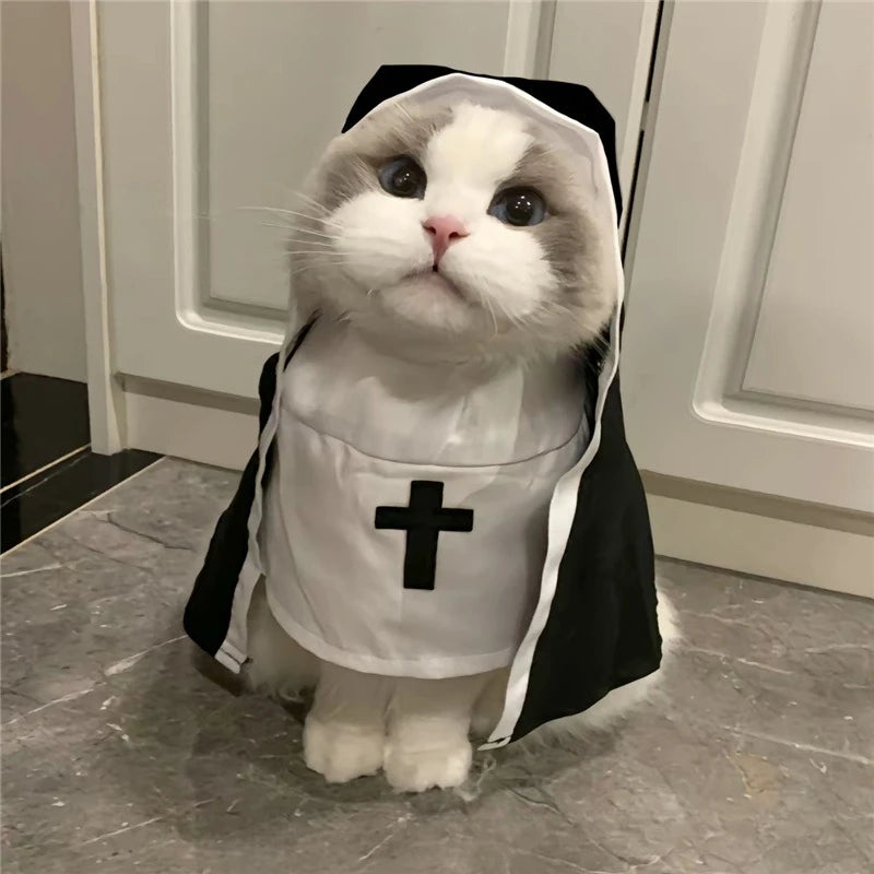 Disfraz de Monja para Gatos, Traje Completo Estilo Halloween