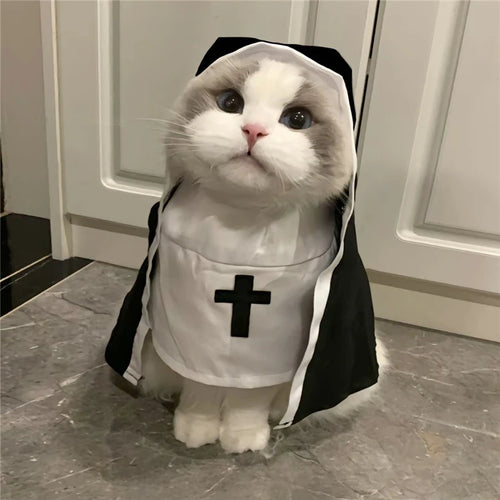 Disfraz de Monja para Gatos, Traje Completo Estilo Halloween