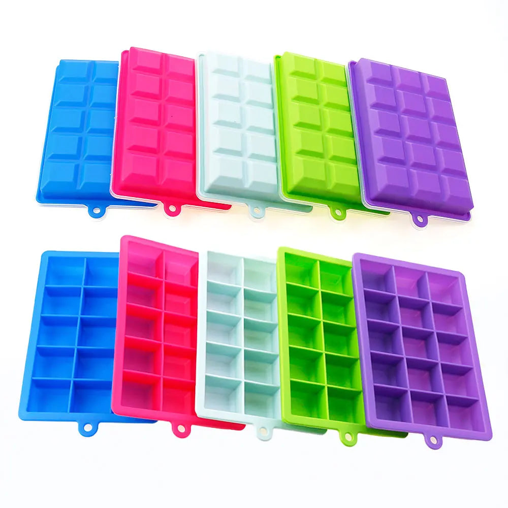Molde de Silicon para Hielo, 15/24 Cubos con Tapa, para Cocteles y Bebidas Frias