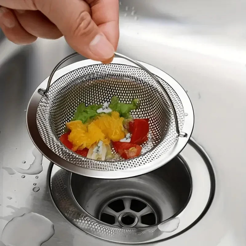 Colador para Fregadero de Cocina con Mango y Tapon, Filtro de Malla de Acero Inoxidable, 1-3 Piezas