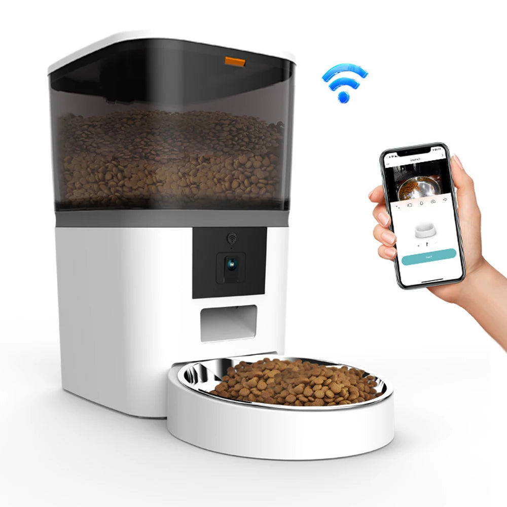 Comedero Automatico con Camara y App, 4L, Doble Comida, Tazon de Acero Inoxidable