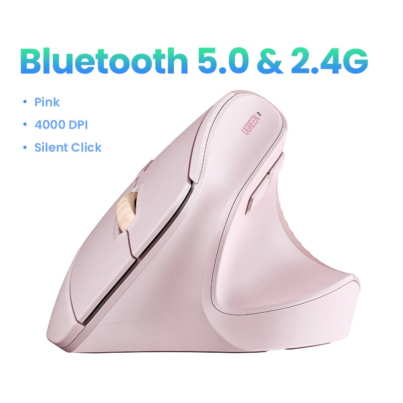 Mouse Vertical Inalambrico UGREEN, Bluetooth 2.4G, Ergonomico, 4000DPI, Silencioso