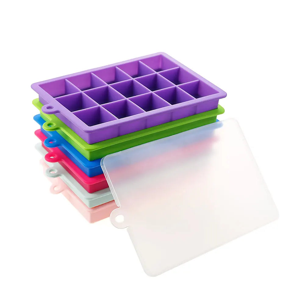Molde de Silicon para Hielo, 15/24 Cubos con Tapa, para Cocteles y Bebidas Frias
