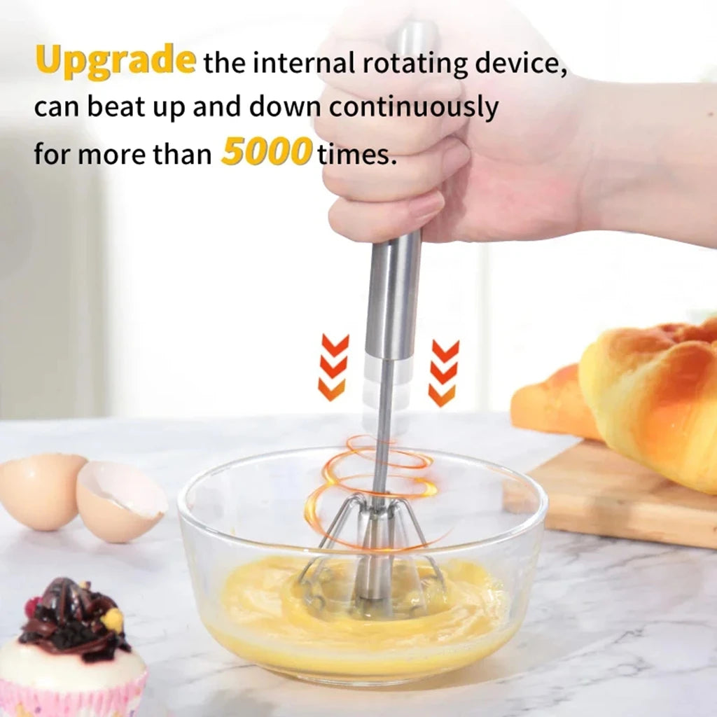 Batidor de Huevos Manual Semi-Automatico de Acero Inoxidable, Mezclador de Cocina