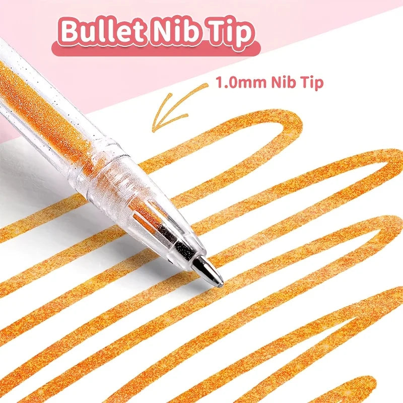 Set de Bolígrafos de Gel con Purpurina 8/24/60 Colores — Series "Cristal Fluido" y "Brillo Estelar", Ideal para Journaling y Dibujo