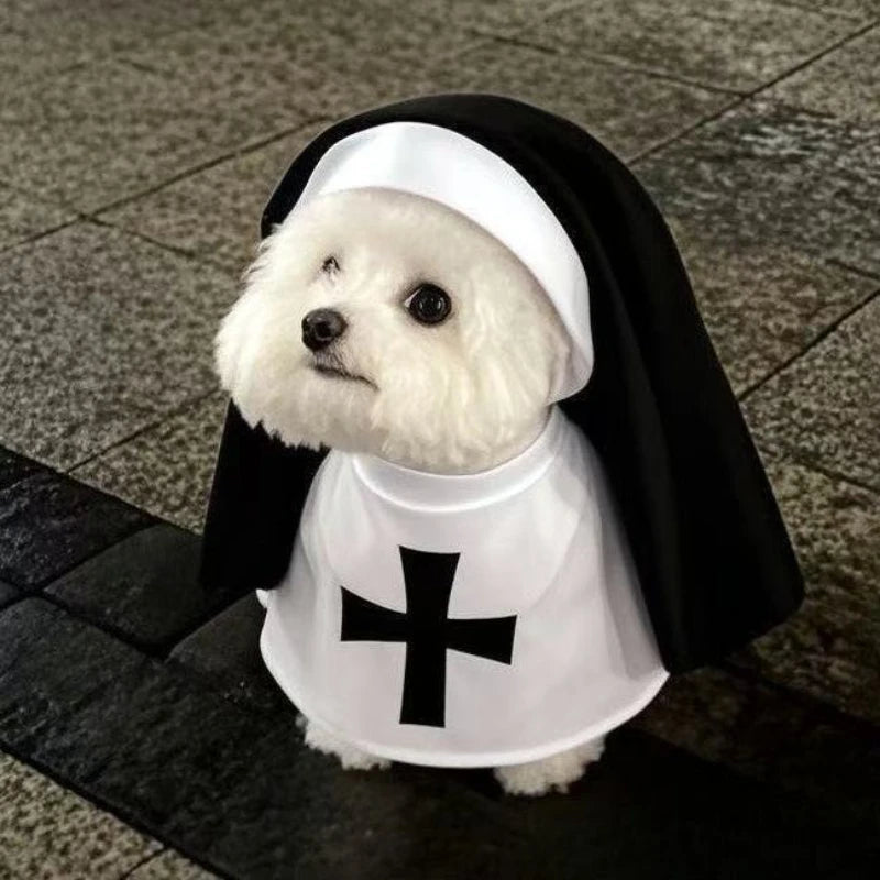 Disfraz de Monja para Gatos, Traje Completo Estilo Halloween