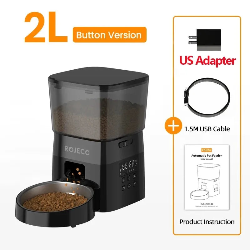 Comedero Automatico ROJECO para Gatos y Perros, Control Inteligente, Pantalla LCD