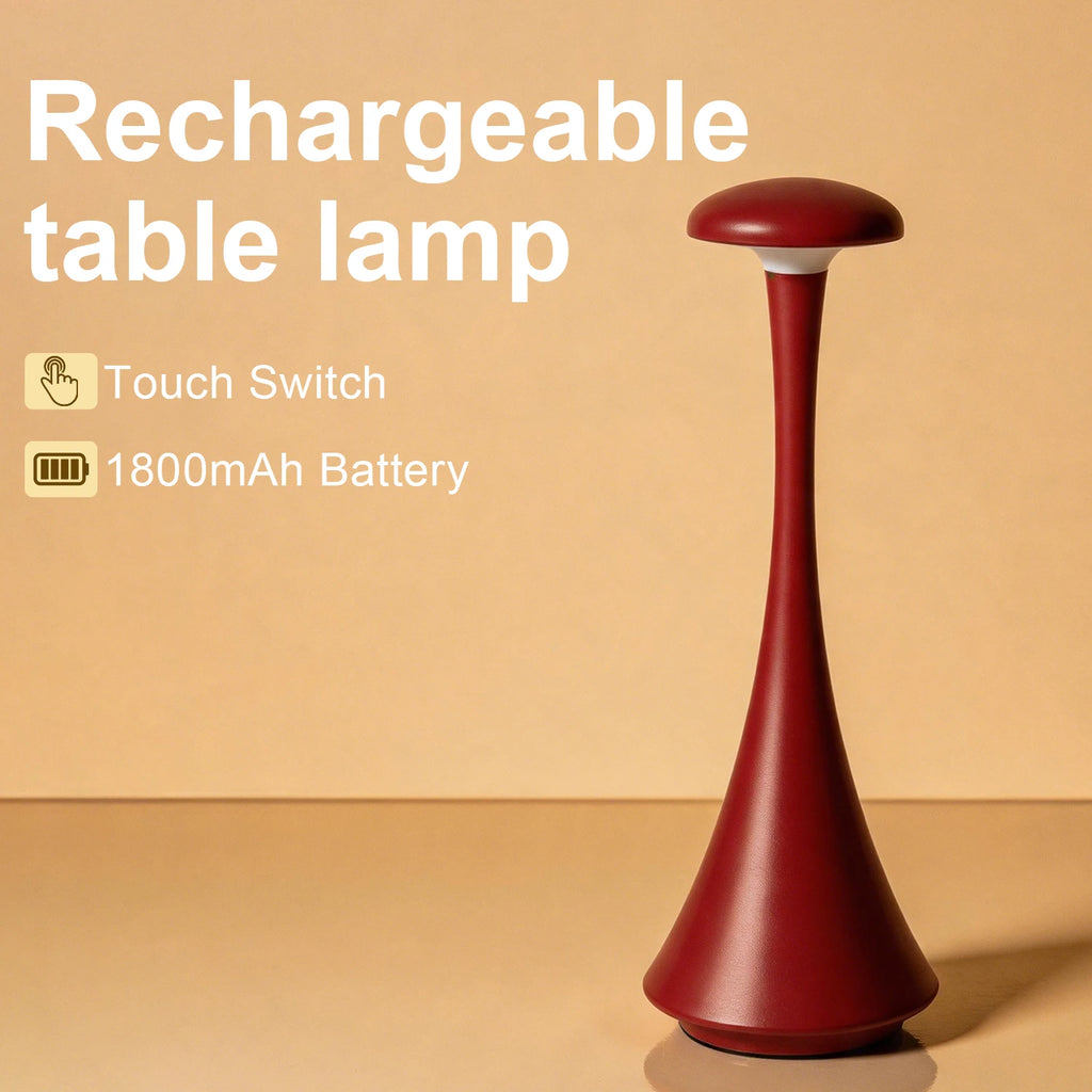 Lampara de Mesa con Forma de Hongo, Recargable, Control Tactil, Carga USB-C