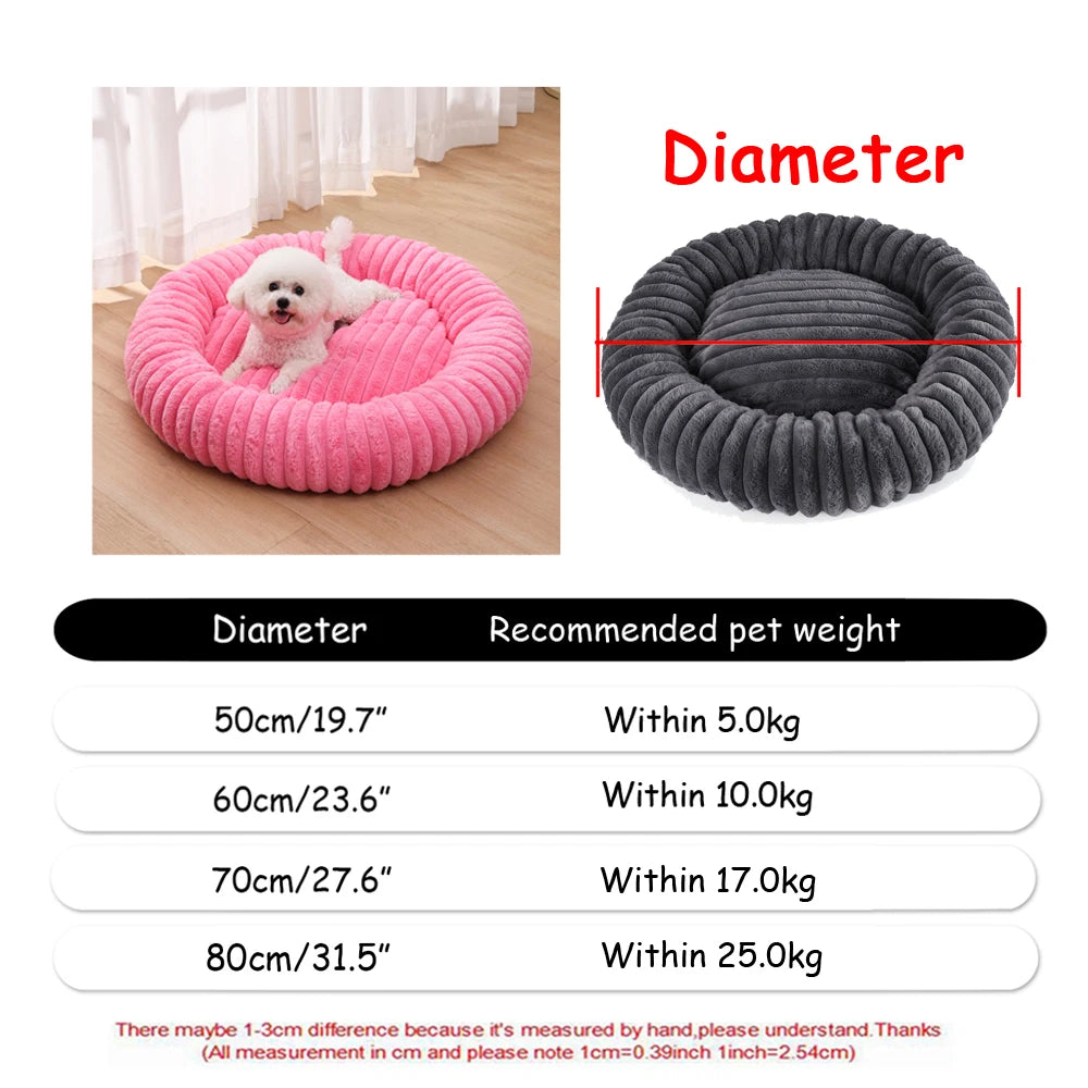 Cama Redonda de Peluche para Perros y Gatos, 6 Tamanos