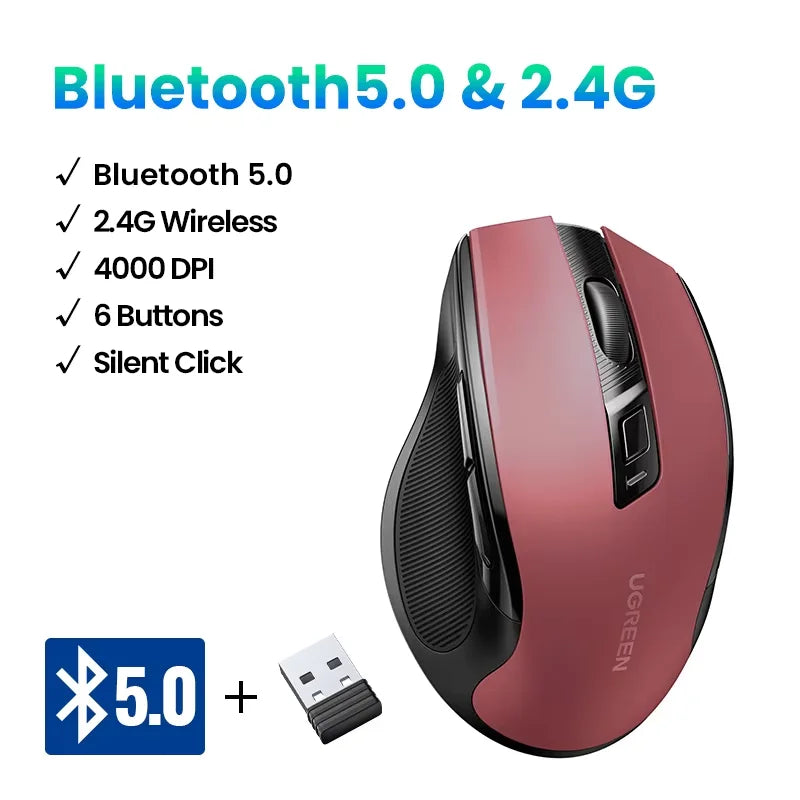 Mouse Inalambrico UGREEN, Bluetooth 5.0, Ergonomico, 4000DPI, Silencioso
