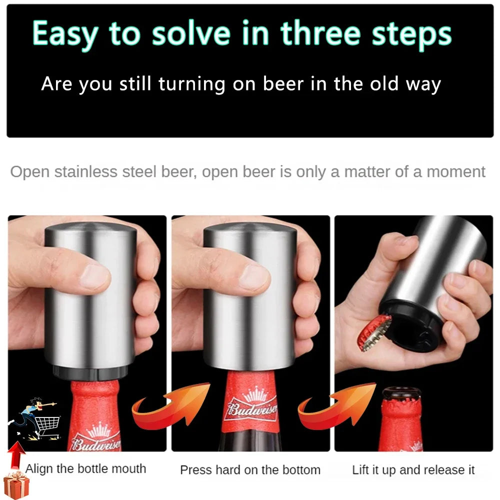 Abridor de Botellas Automático Magnético de Acero Inoxidable, 1-2 Piezas, para Cocina y Bar