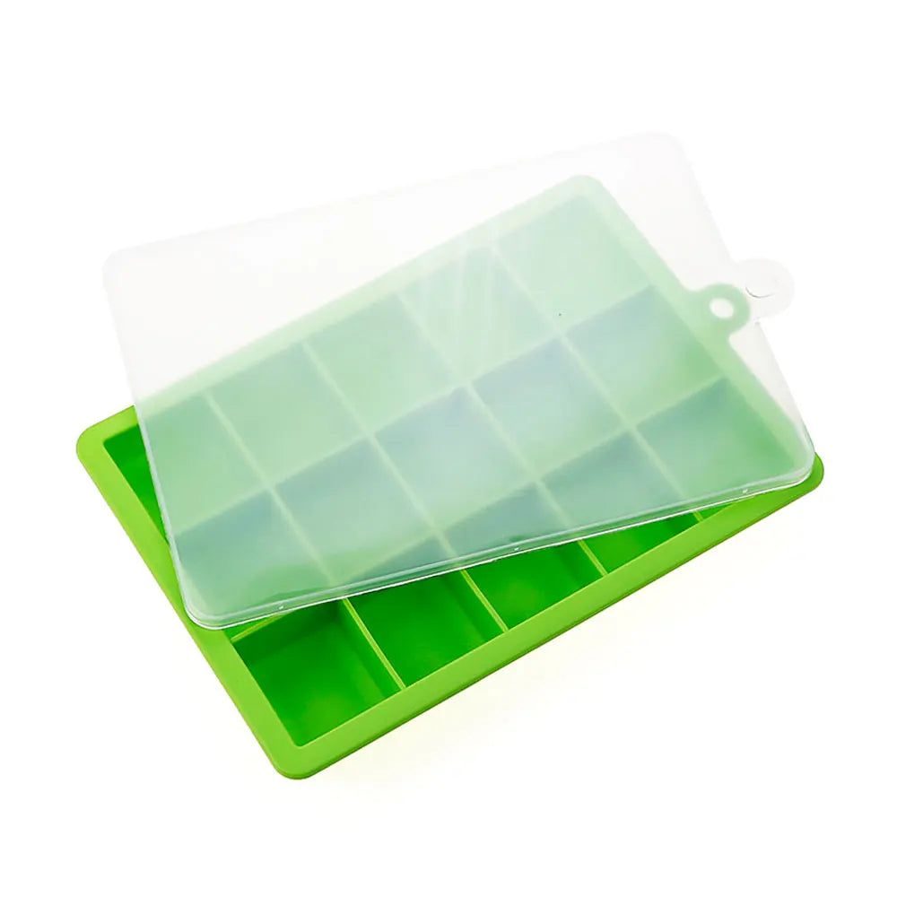 Molde de Silicon para Hielo, 15/24 Cubos con Tapa, para Cocteles y Bebidas Frias