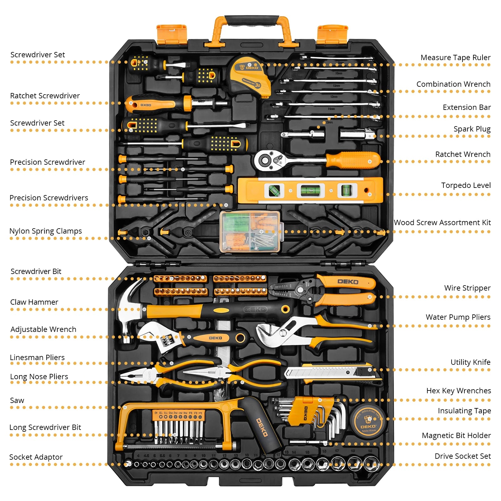 Kit de Herramientas DEKO 228 Piezas con Caja de Almacenamiento