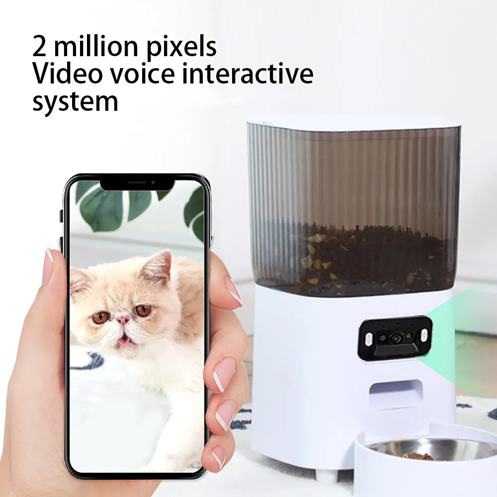 Comedero Automatico Inteligente con Camara, Doble Tazon, 5L, para Gatos y Perros