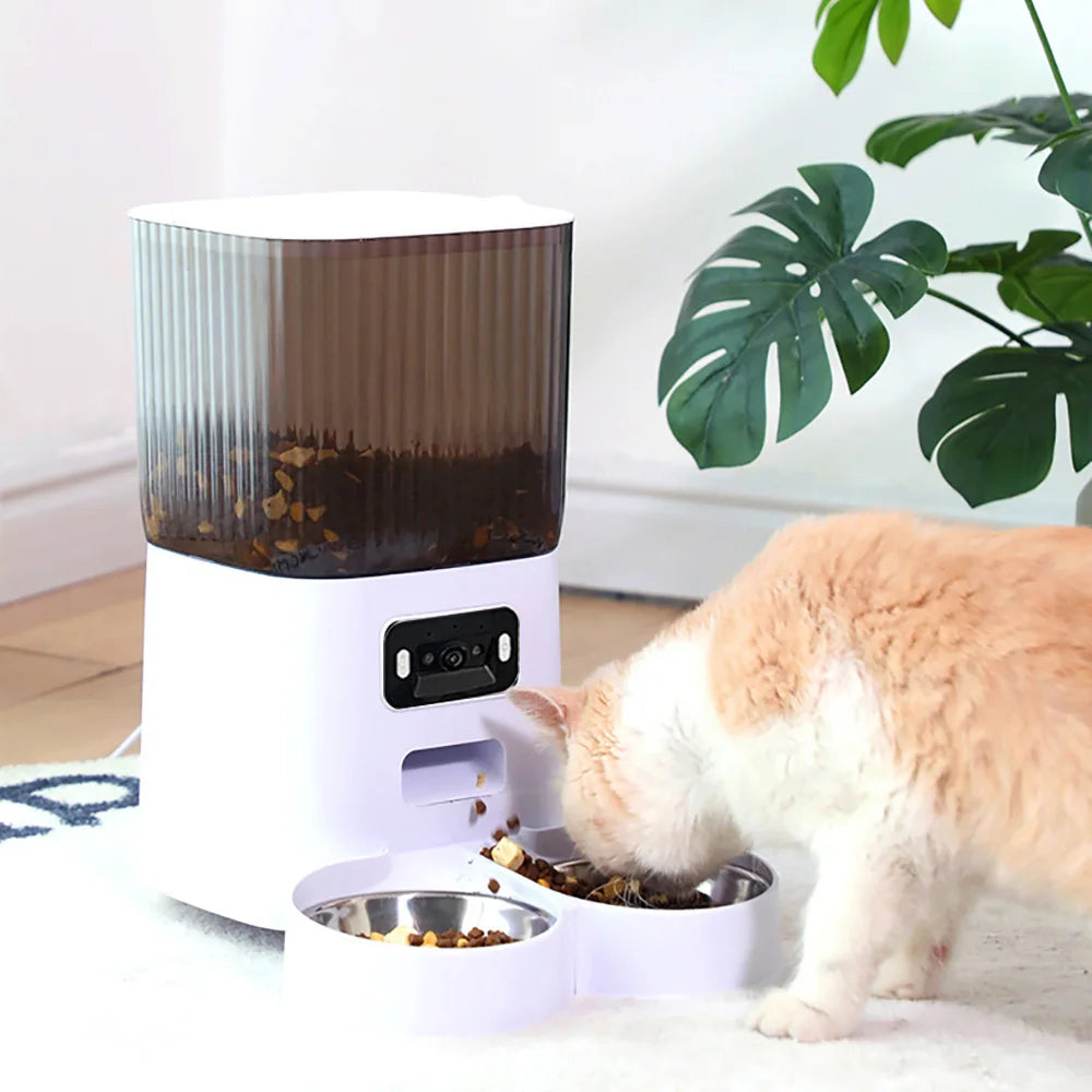 Comedero Automatico Inteligente con Camara, Doble Tazon, 5L, para Gatos y Perros