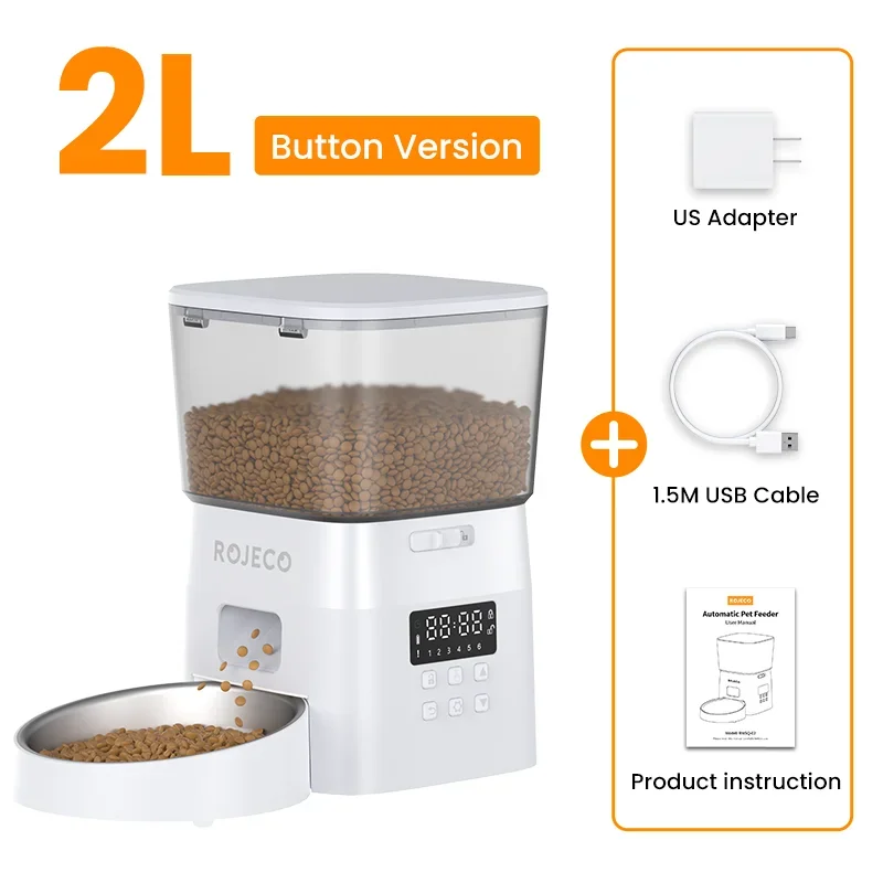 Comedero Automatico ROJECO para Gatos y Perros, Control Inteligente, Pantalla LCD