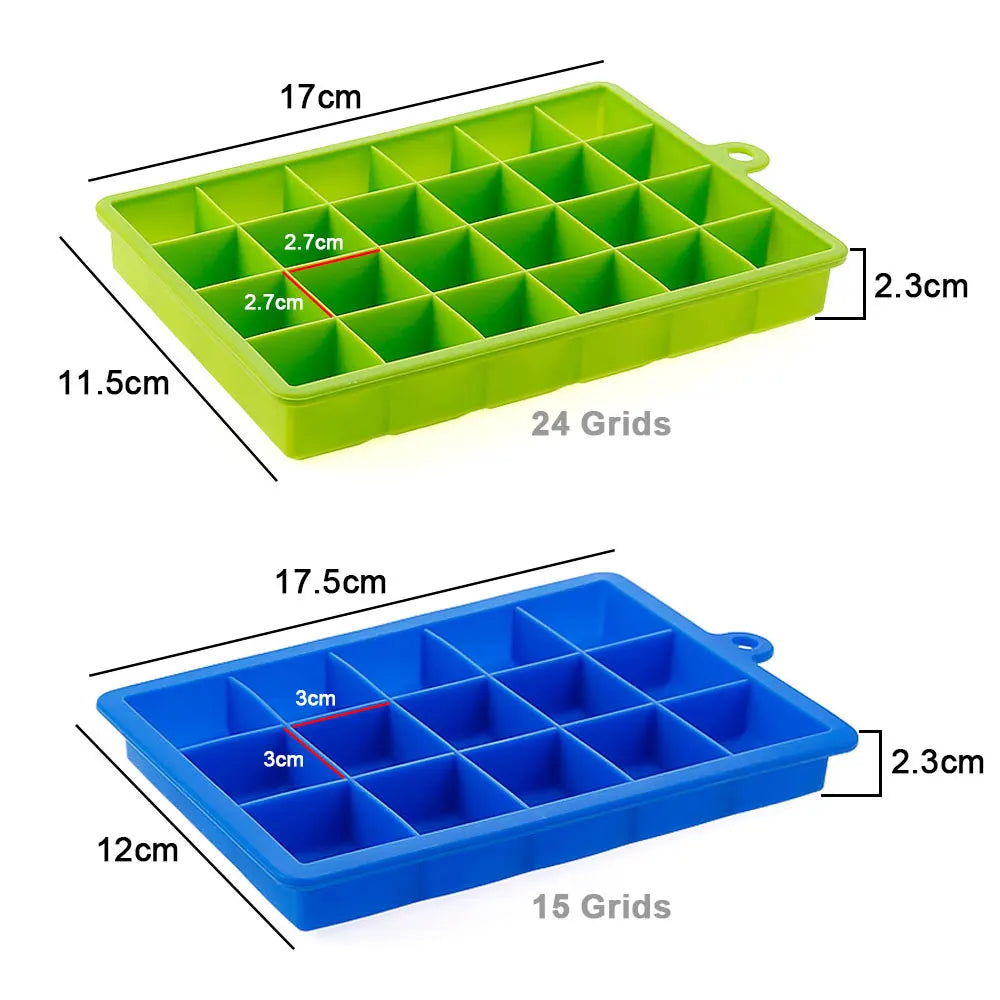 Molde de Silicon para Hielo, 15/24 Cubos con Tapa, para Cocteles y Bebidas Frias