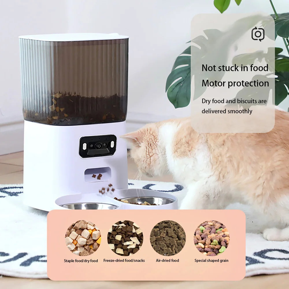 Comedero Automatico Inteligente con Camara, Doble Tazon, 5L, para Gatos y Perros