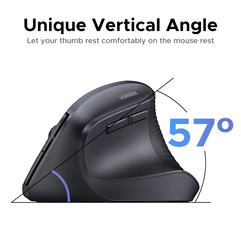 Mouse Vertical Inalambrico UGREEN, Bluetooth 2.4G, Ergonomico, 4000DPI, Silencioso