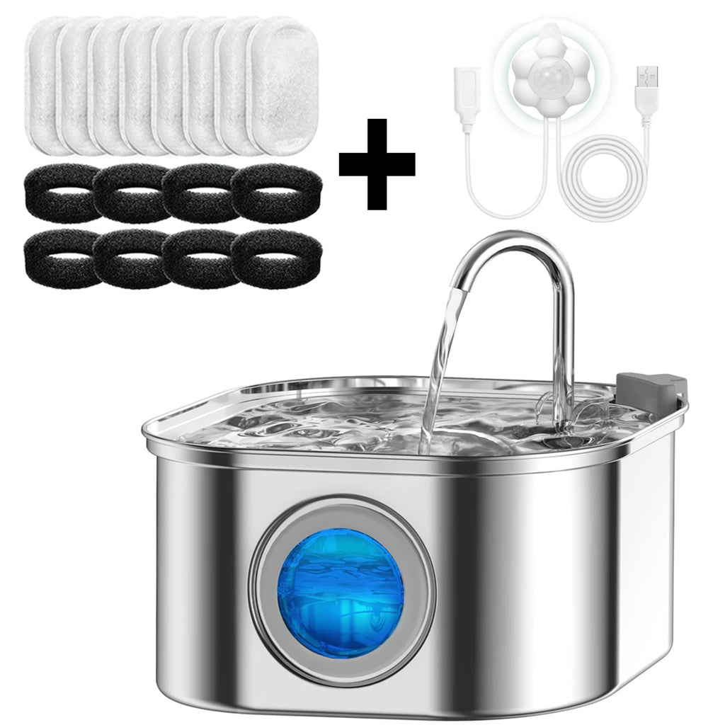 Fuente de Agua para Gatos con Sensor, 3.2L, Filtro Automatico, Silenciosa, Acero Inoxidable