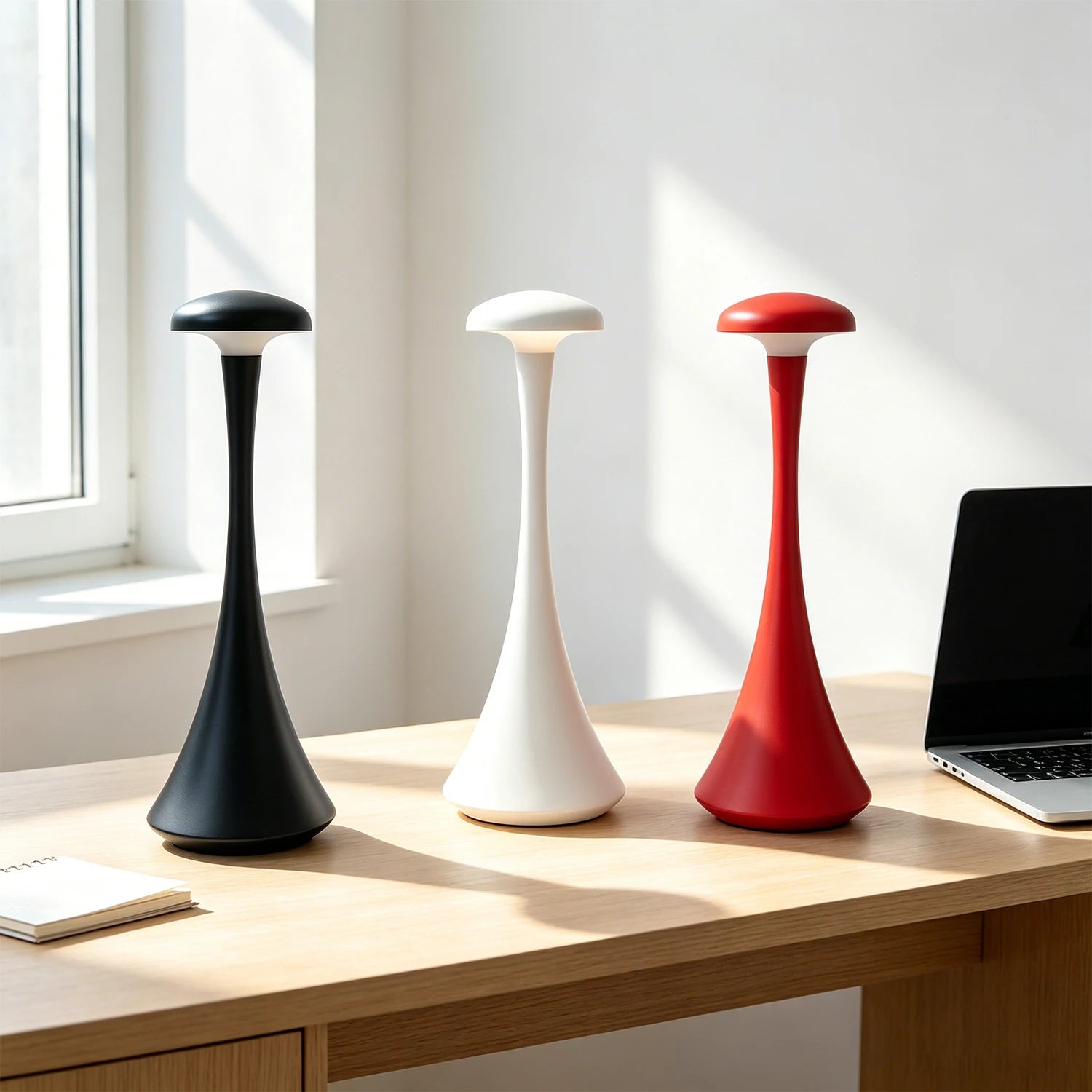 Lampara de Mesa con Forma de Hongo, Recargable, Control Tactil, Carga USB-C