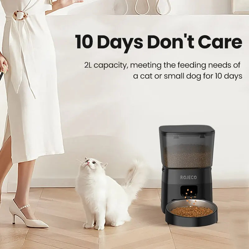 Comedero Automatico ROJECO para Gatos y Perros, Control Inteligente, Pantalla LCD