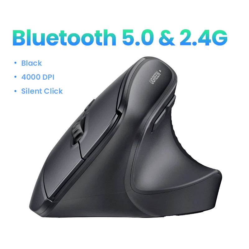 Mouse Vertical Inalambrico UGREEN, Bluetooth 2.4G, Ergonomico, 4000DPI, Silencioso