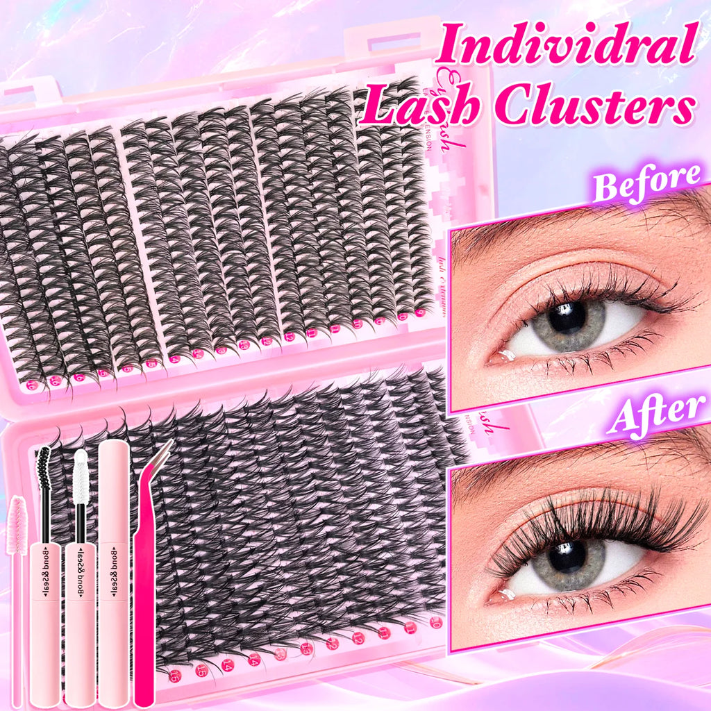 Kit de Extensiones de Pestañas Efecto Esponjoso 200/720 Piezas, con Pegamento, Sellador y Pinzas