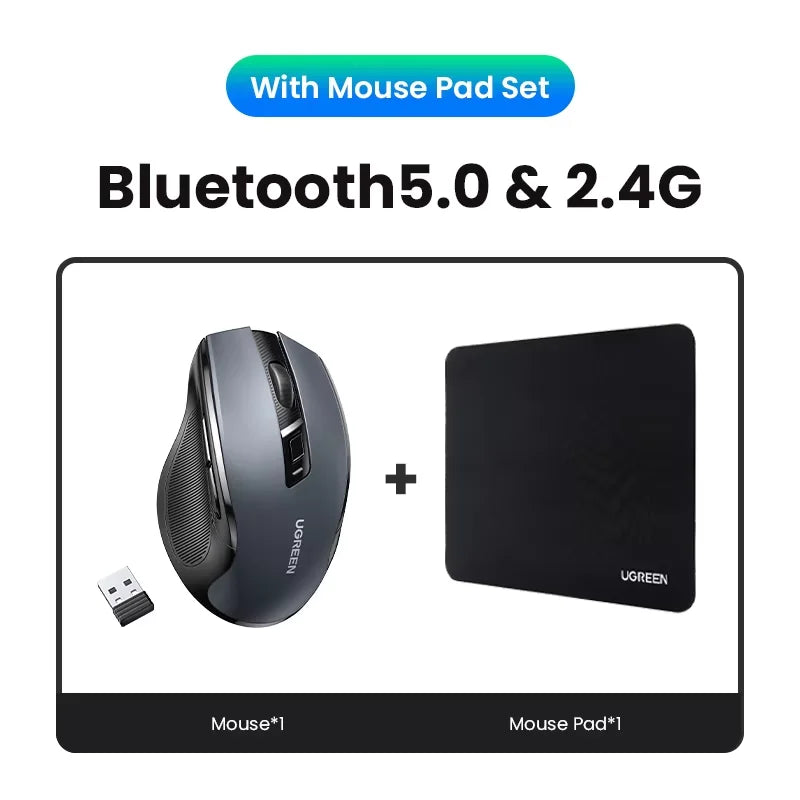 Mouse Inalambrico UGREEN, Bluetooth 5.0, Ergonomico, 4000DPI, Silencioso