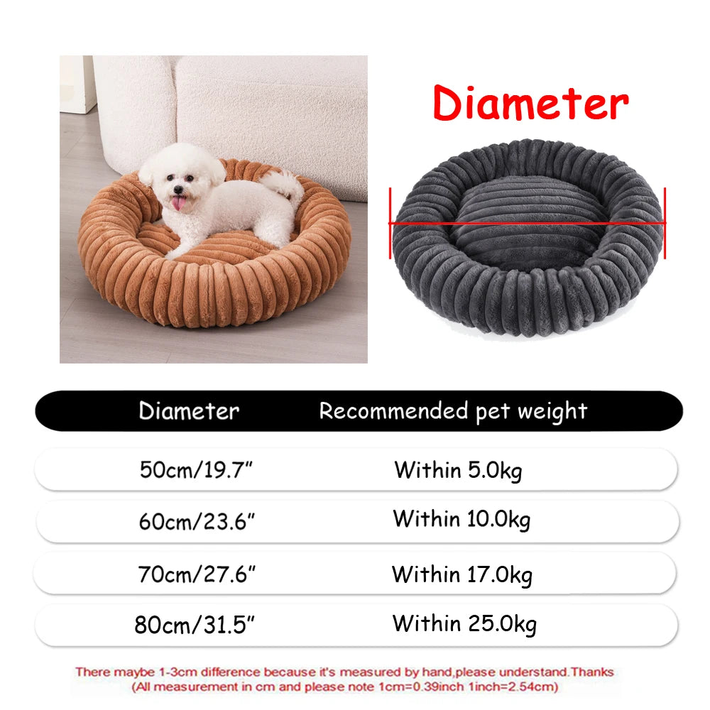 Cama Redonda de Peluche para Perros y Gatos, 6 Tamanos
