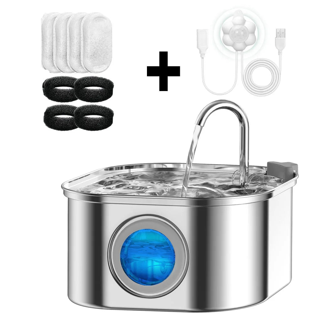 Fuente de Agua para Gatos con Sensor, 3.2L, Filtro Automatico, Silenciosa, Acero Inoxidable