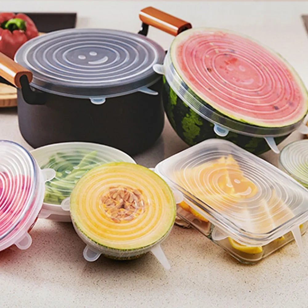 Tapas de Silicon Elasticas para Microondas, 6 Piezas, Cubre Platos y Tazones Reutilizables
