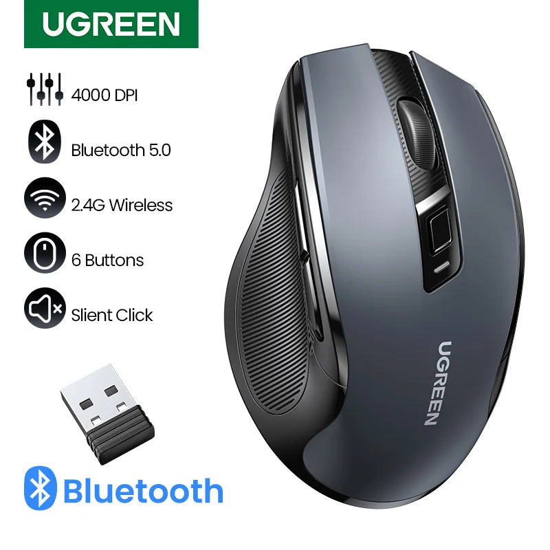 Mouse Inalambrico UGREEN, Bluetooth 5.0, Ergonomico, 4000DPI, Silencioso