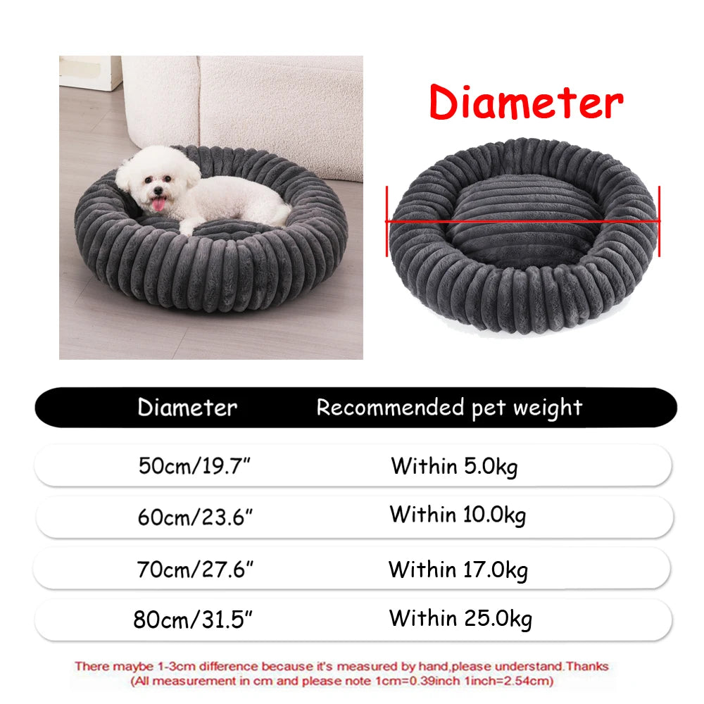 Cama Redonda de Peluche para Perros y Gatos, 6 Tamanos